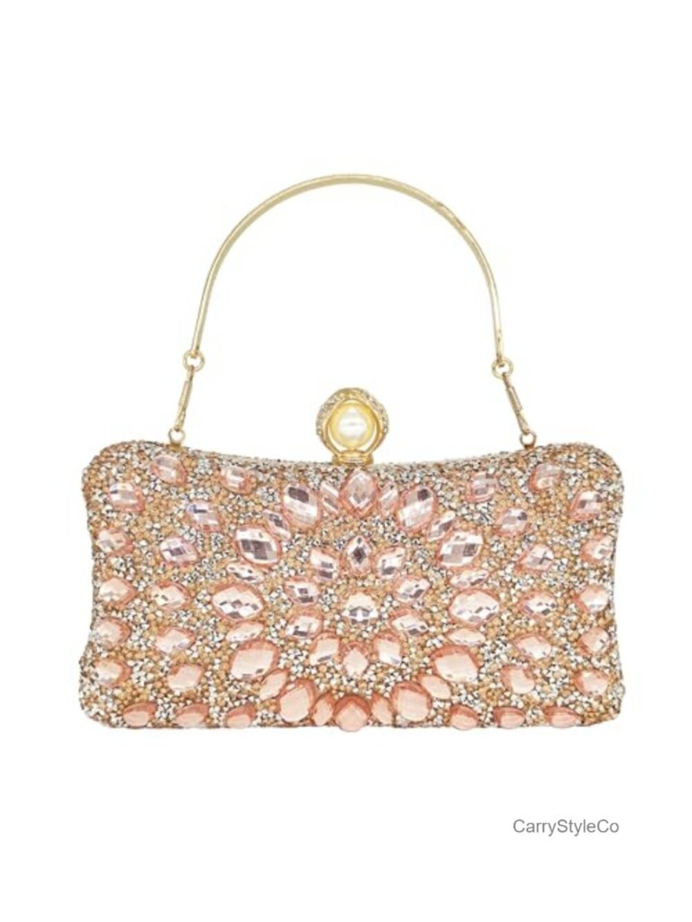 Rhinestone Crystal Evening Clutch with Pearl Clasp and Detachable Chains
